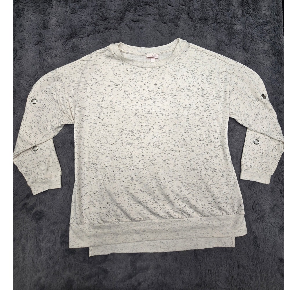 Isabel Maternity Space Dye Grommet Sleeve Sweatshirt Cream Gray Size M